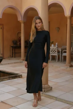 Forget Me Not Satin Maxi Dress Black