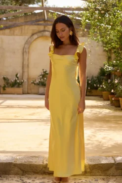 FORTUNATE ONE Belinda Satin Maxi Dress Yellow