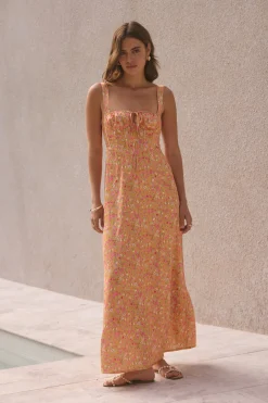FORTUNATE ONE Florence Satin Maxi Dress Orange