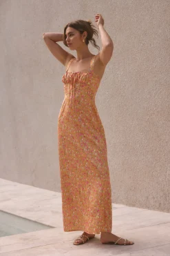 FORTUNATE ONE Florence Satin Maxi Dress Orange