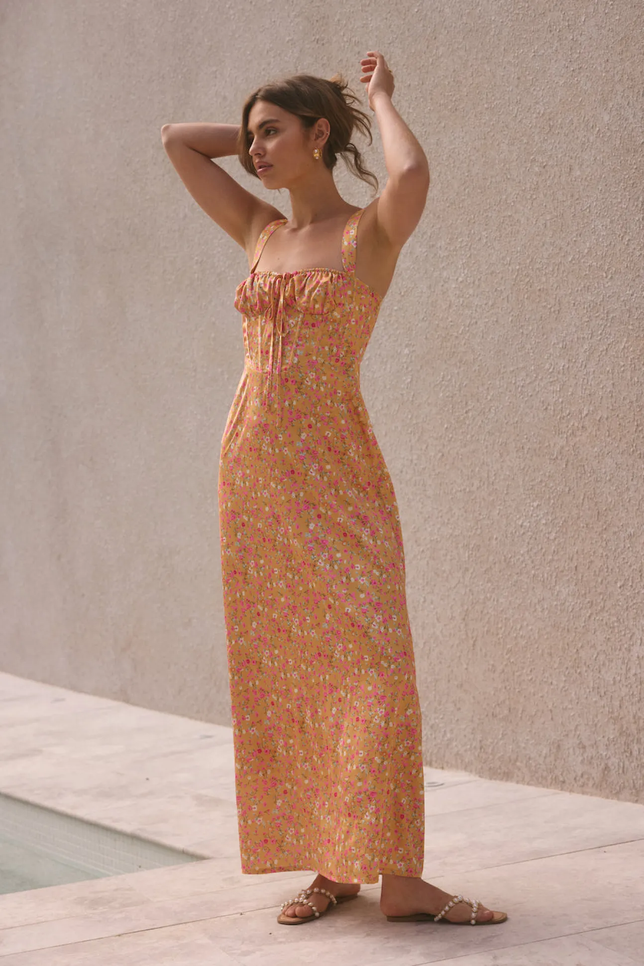 FORTUNATE ONE Florence Satin Maxi Dress Orange