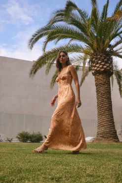FORTUNATE ONE Florence Satin Maxi Dress Orange