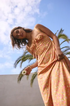 FORTUNATE ONE Florence Satin Maxi Dress Orange