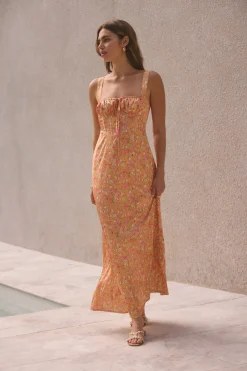 FORTUNATE ONE Florence Satin Maxi Dress Orange