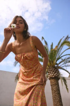 FORTUNATE ONE Florence Satin Maxi Dress Orange