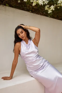FORTUNATE ONE J'adore Satin Maxi Dress Lilac
