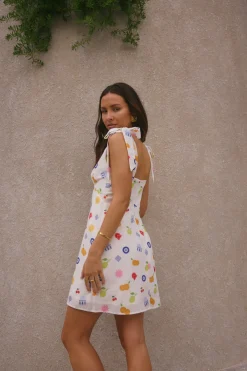 FORTUNATE ONE On Vacay Mini Dress Santorini Print