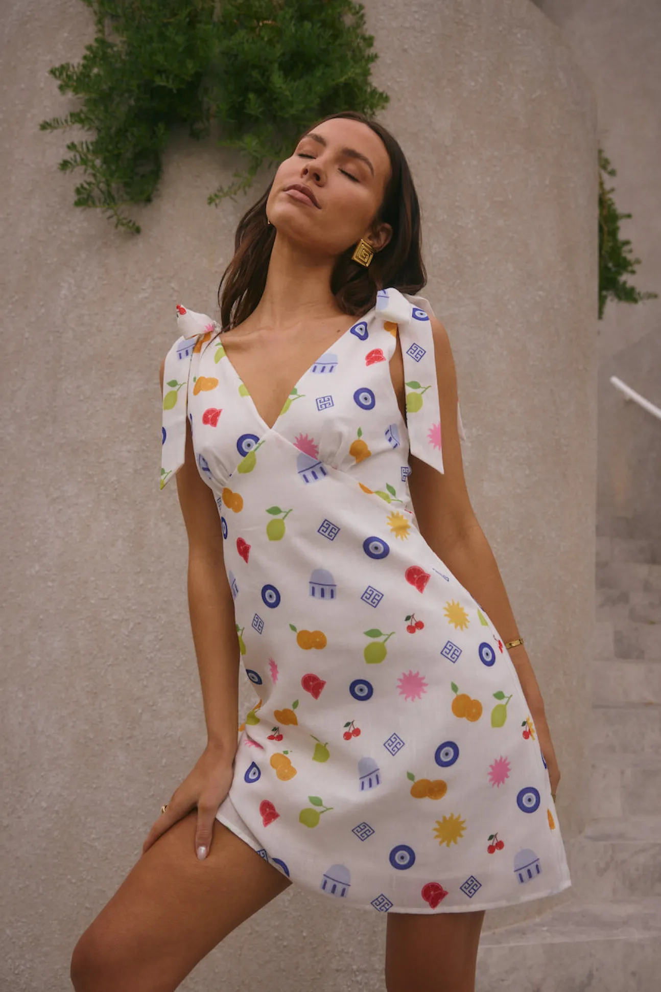 FORTUNATE ONE On Vacay Mini Dress Santorini Print