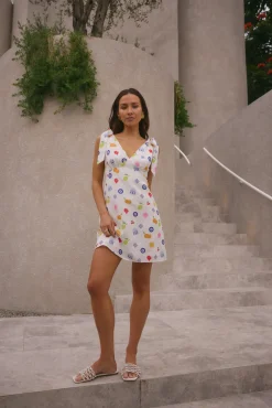 FORTUNATE ONE On Vacay Mini Dress Santorini Print