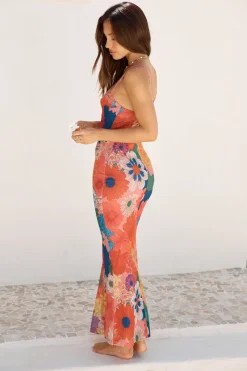 Found Oasis Mesh Maxi Dress Orange