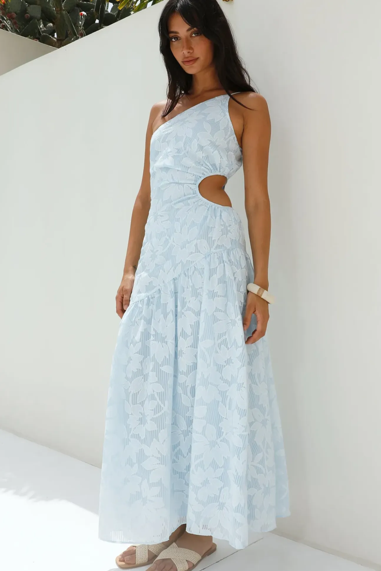 Fully Focused One Shoulder Maxi Dress Blue