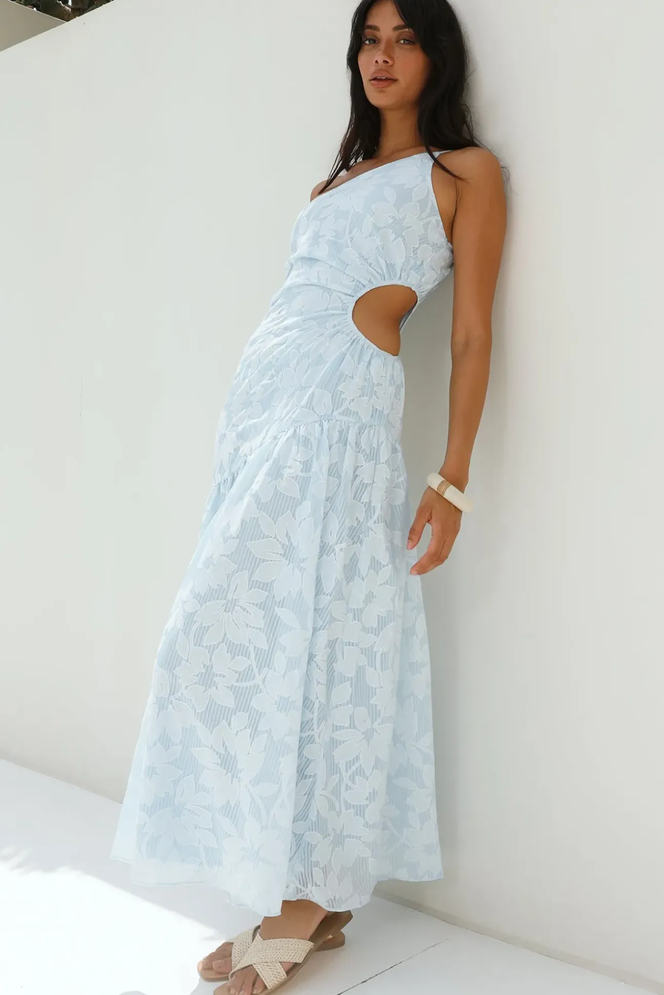 Fully Focused One Shoulder Maxi Dress Blue