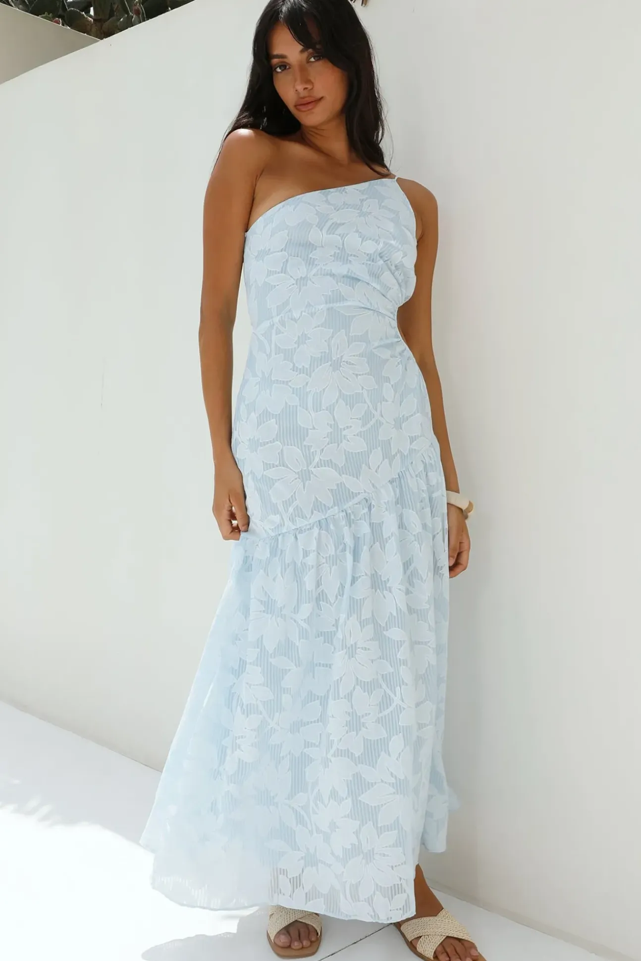 Fully Focused One Shoulder Maxi Dress Blue