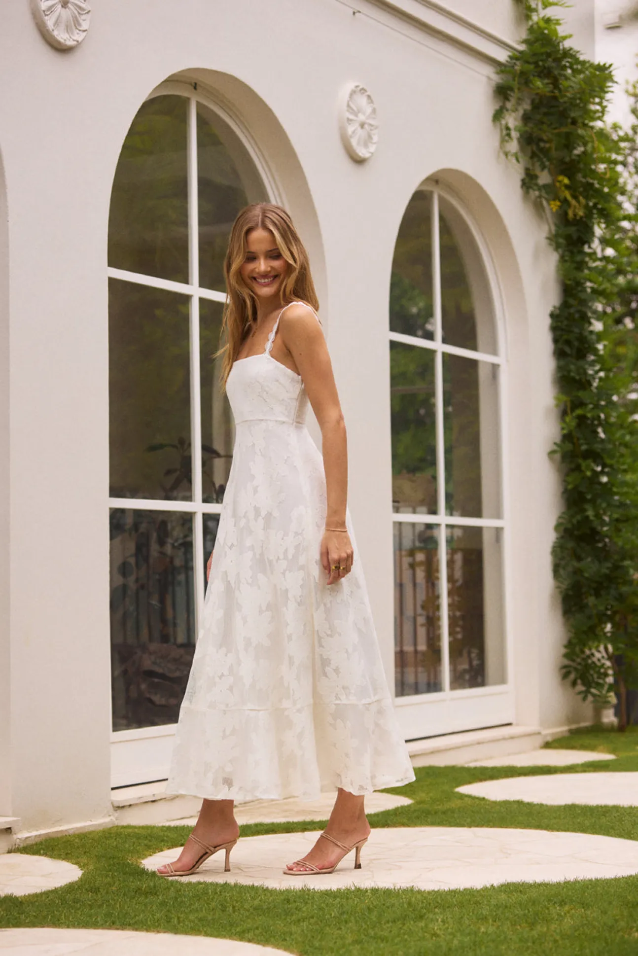 Garden Romance Midi Dress White