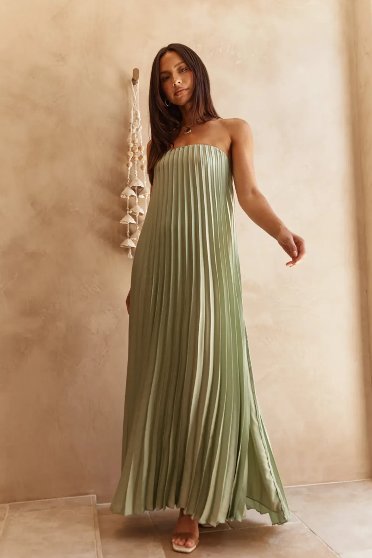 Gentle Journey Strapless Maxi Dress Sagegreen