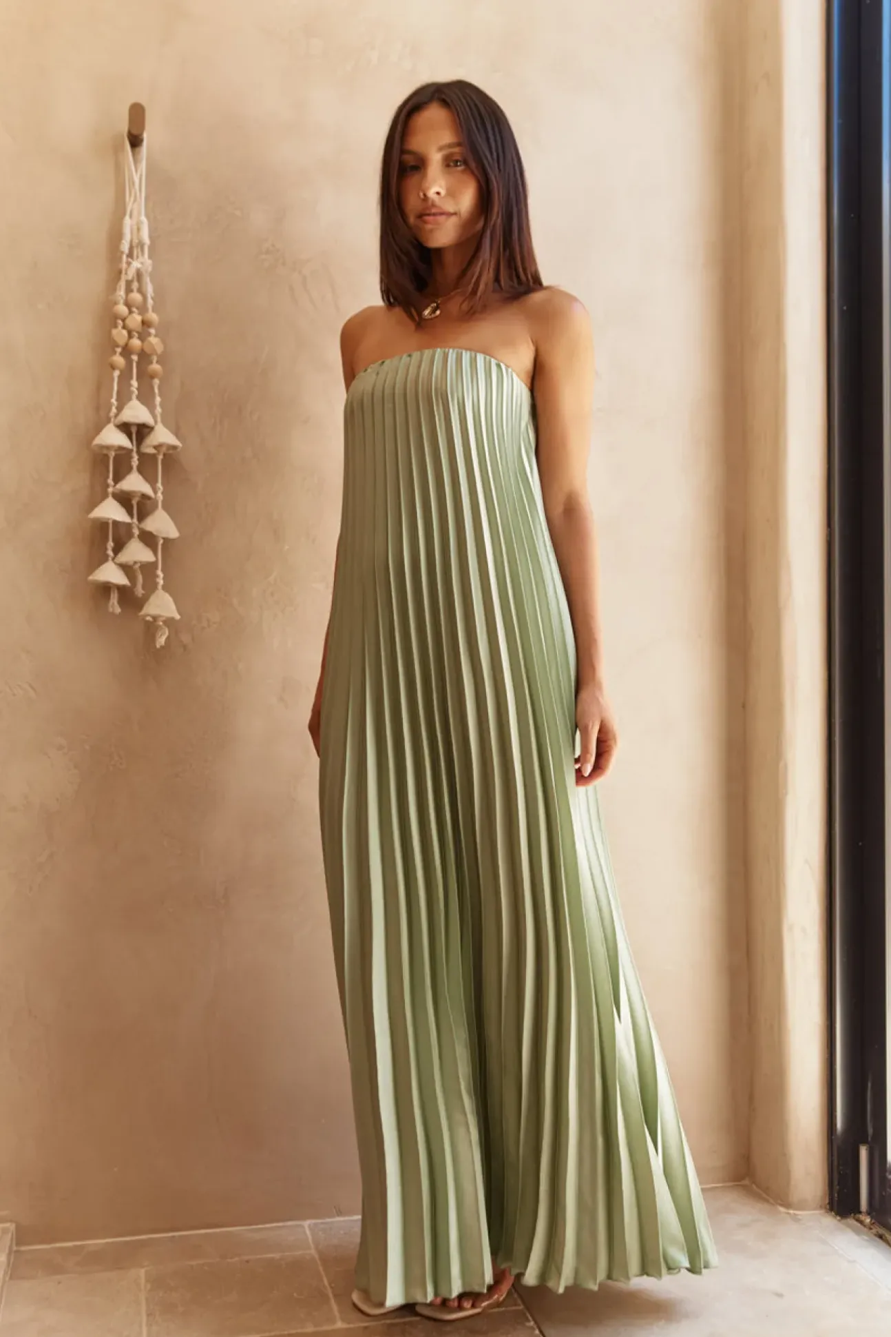 Gentle Journey Strapless Maxi Dress Sagegreen