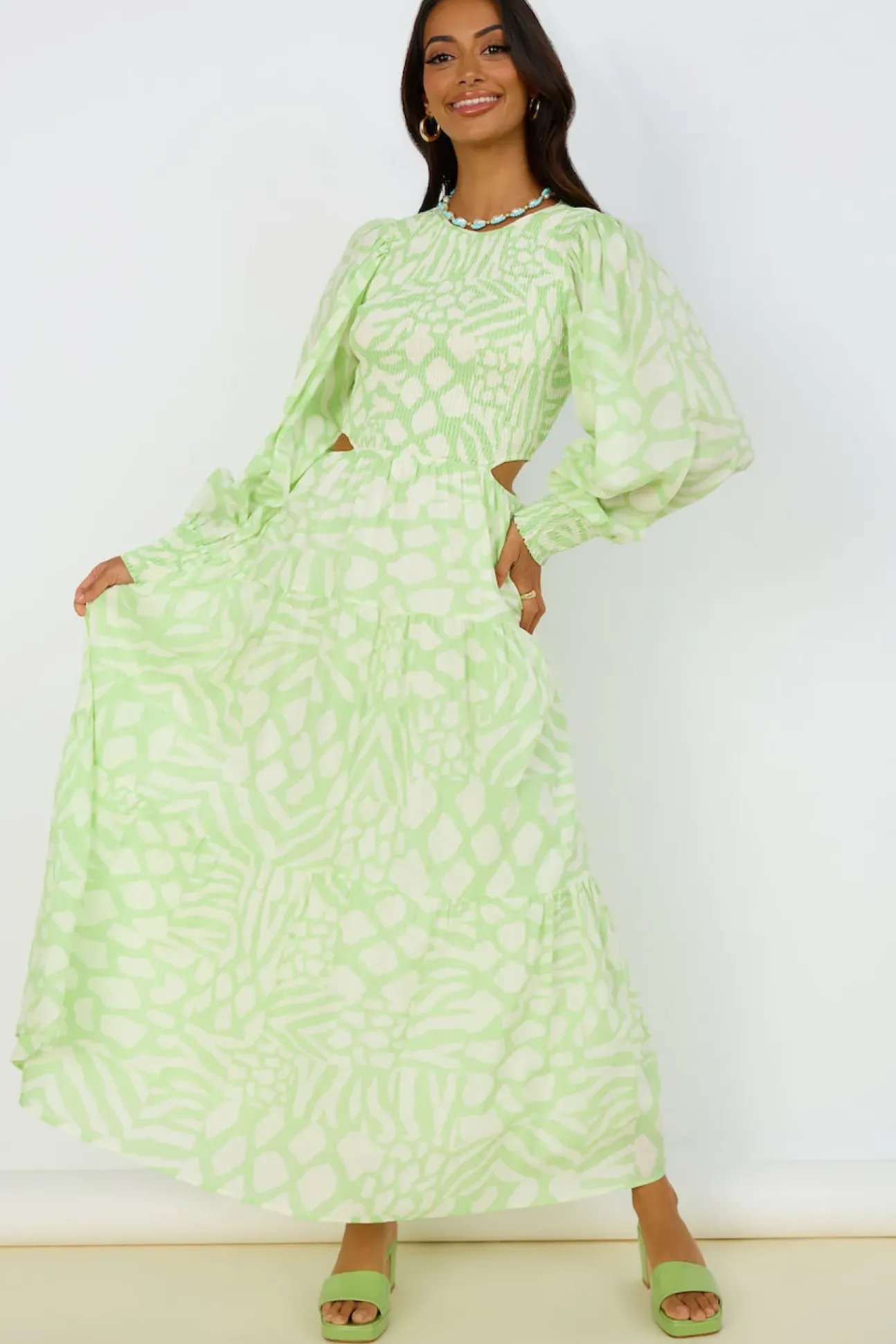GIRL AND THE SUN Paloa Maxi Dress Lime Green