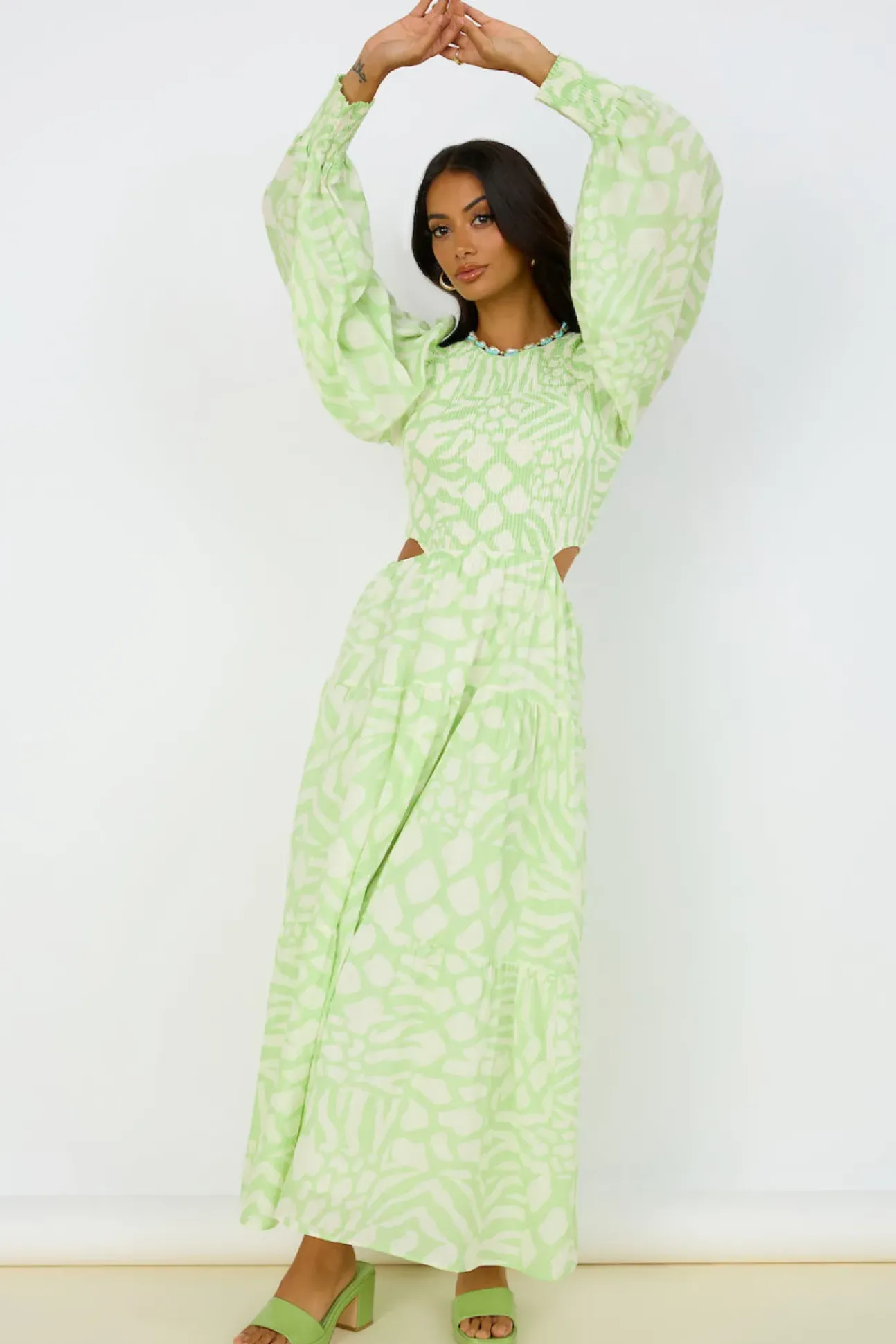 GIRL AND THE SUN Paloa Maxi Dress Lime Green