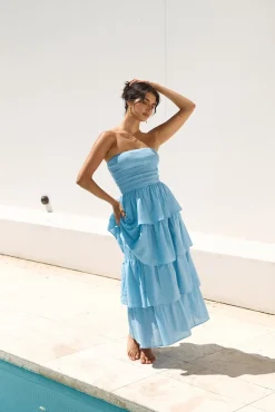 Glass Slipper Strapless Maxi Dress Blue