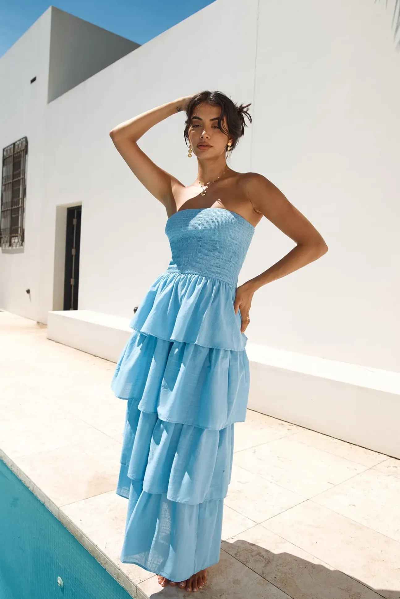 Glass Slipper Strapless Maxi Dress Blue