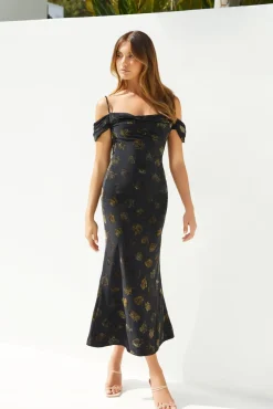 Golden Twilight Midi Dress Black