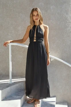 Happy Hour Halter Maxi Dress Black