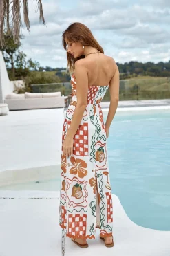 Hawaiian Retreat Strapless Maxi Dress Orange