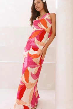 Hibiscus Tea Satin Maxi Dress Pink
