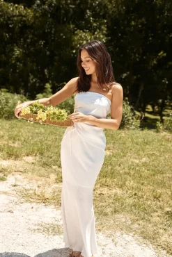 Hidden Oasis Linen Strapless Top White