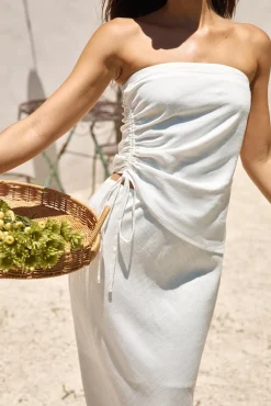 Hidden Oasis Linen Strapless Top White
