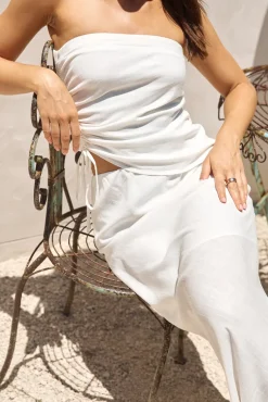 Hidden Oasis Linen Strapless Top White