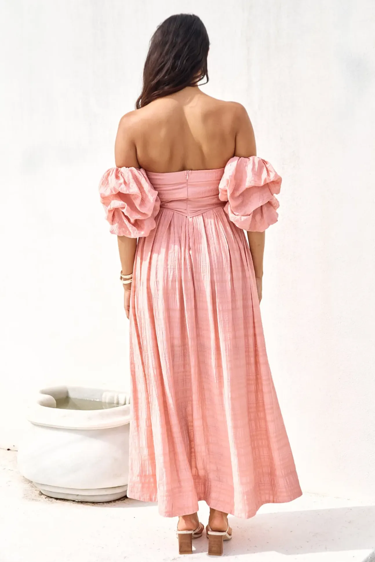 High Tea Off Shoulder Maxi Dress Pink