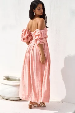 High Tea Off Shoulder Maxi Dress Pink