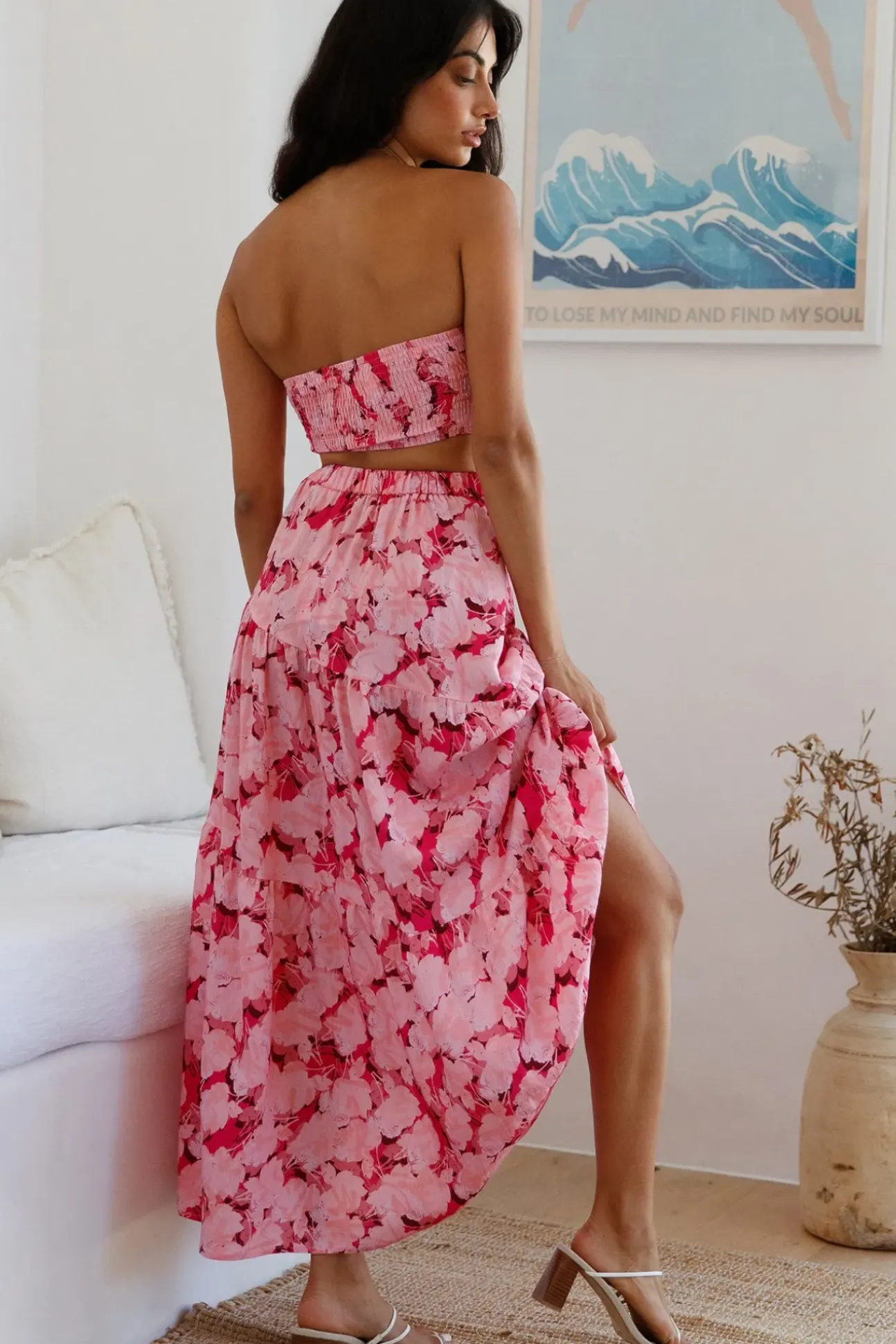 Horizon Waves Maxi Skirt Pink