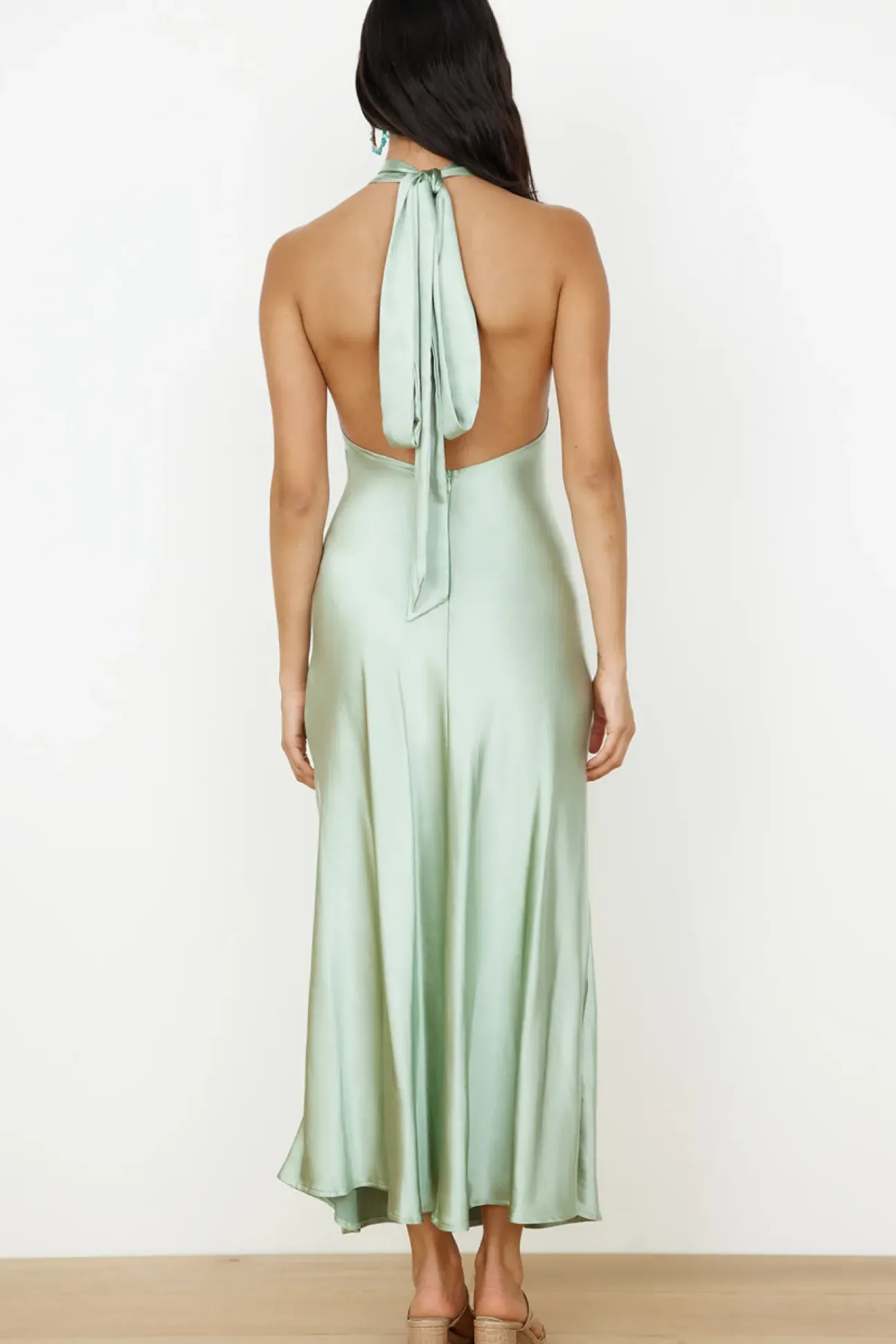 In My Feelings Satin Maxi Dress Sage