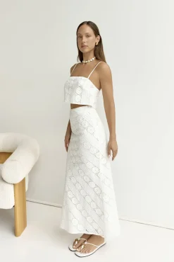 Island Calm Embroidered Maxi Skirt White