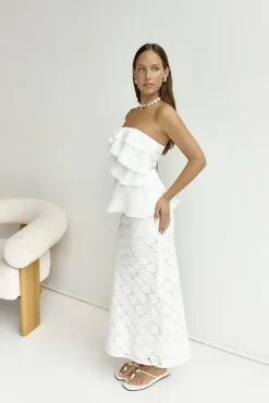 Island Calm Embroidered Maxi Skirt White