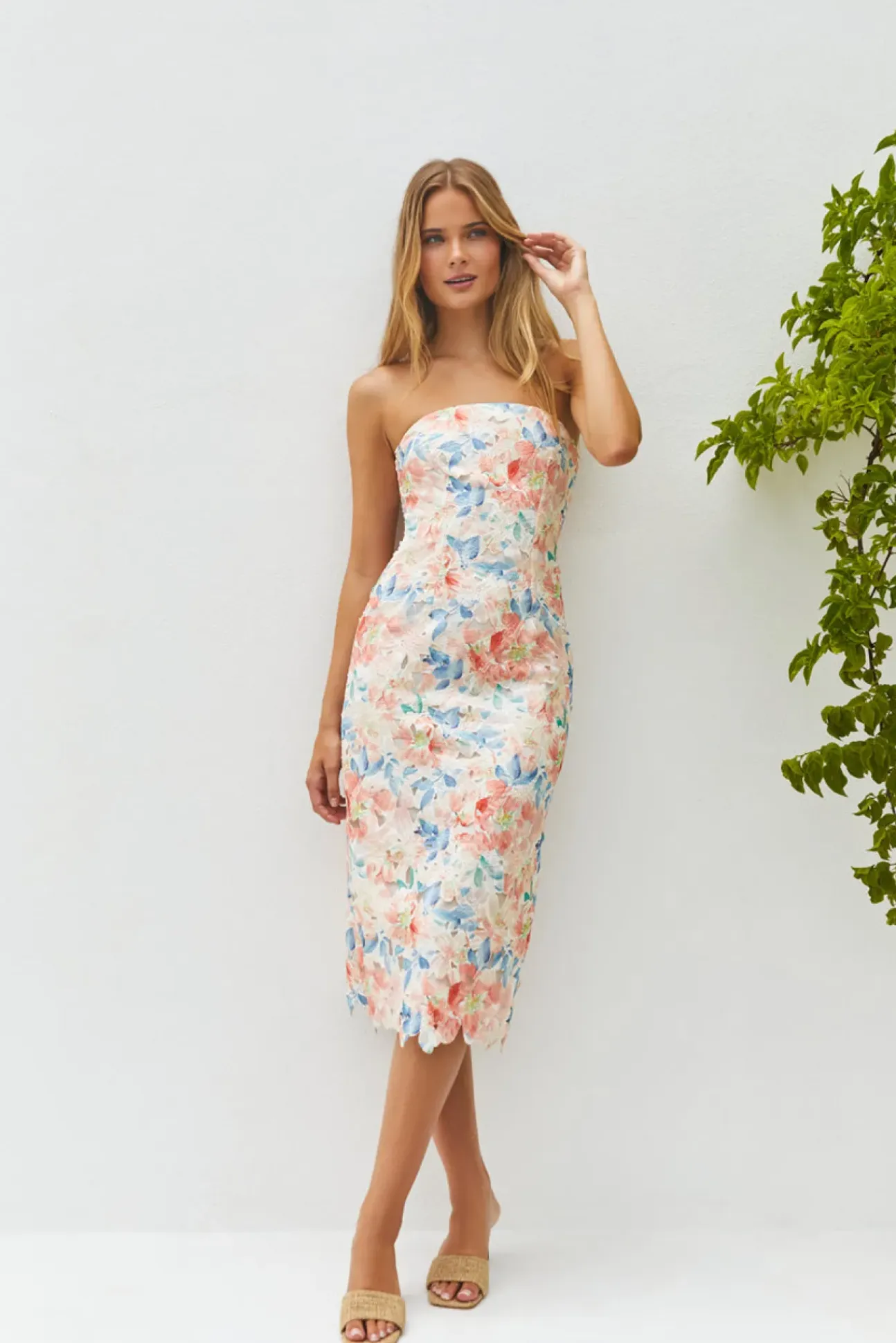 Island Dreams Strapless Midi Dress Peach