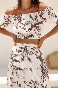 Island Whisper Off Shoulder Crop Top Brown