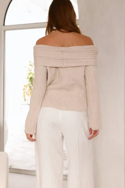 Kadija Off Shoulder Knit Top Beige