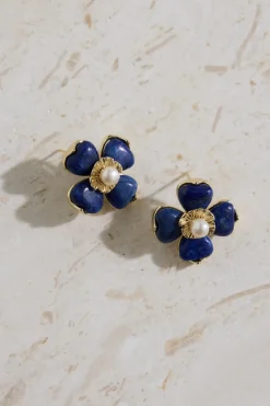 18K Gold Plated Blue Beauty Flower Earrings Gold