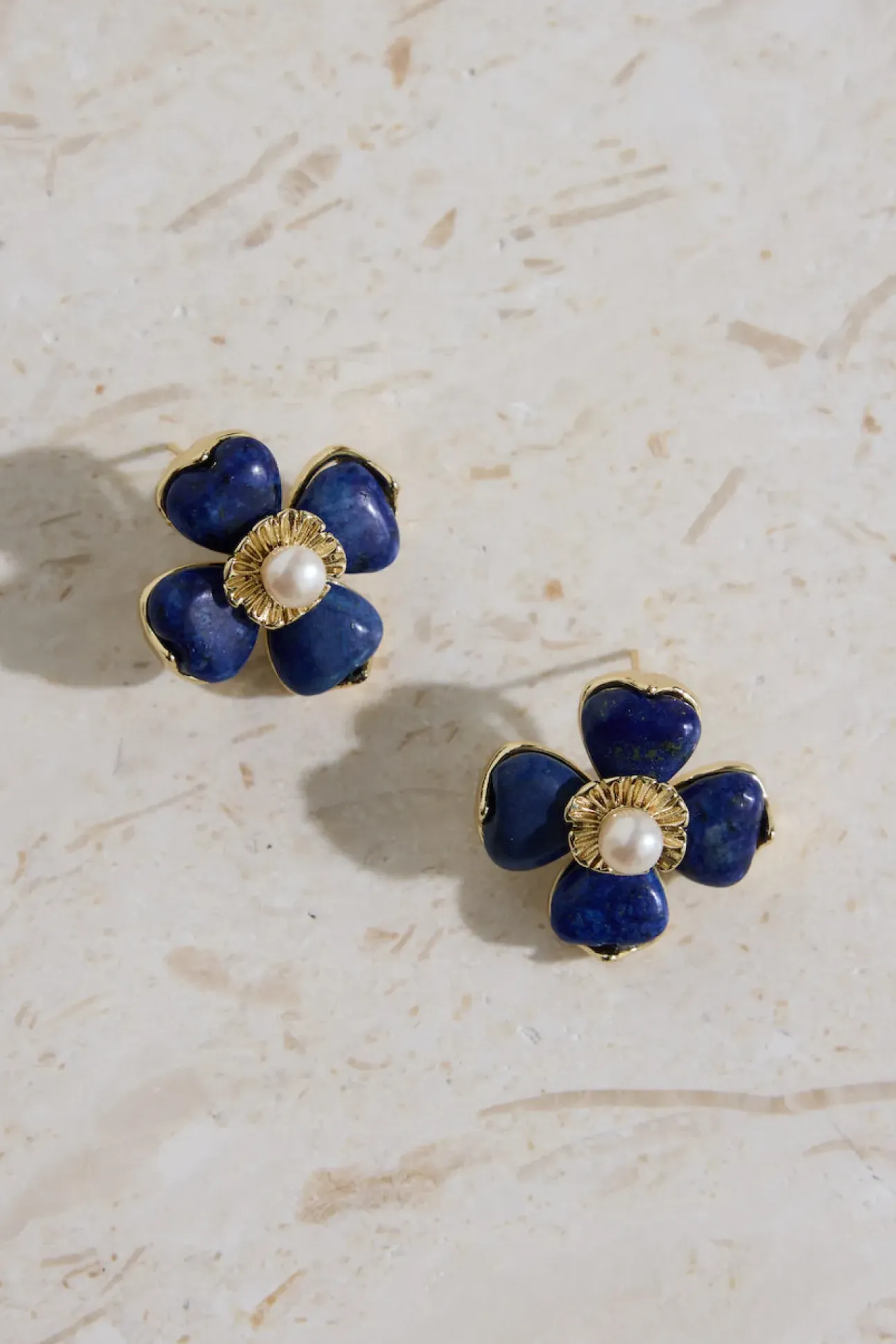 18K Gold Plated Blue Beauty Flower Earrings Gold