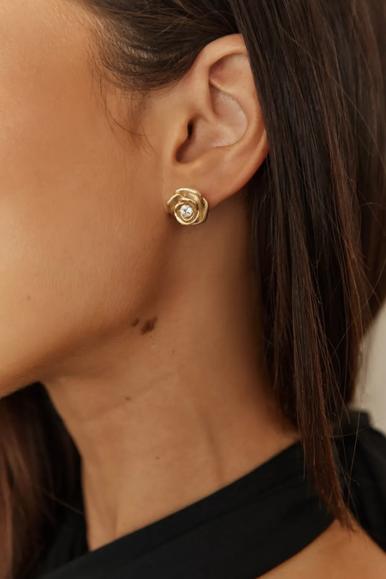 18K Gold Plated Golden Rose Earrings Gold