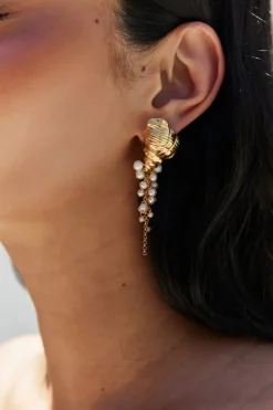 18K Gold Plated Hearing Waves Earrings Gold
