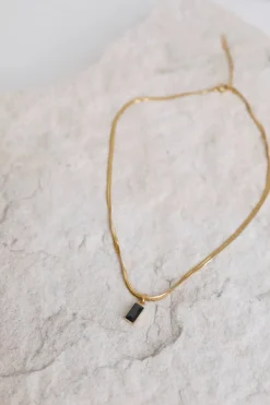 18k Gold Plated Looking Glass Necklace Black