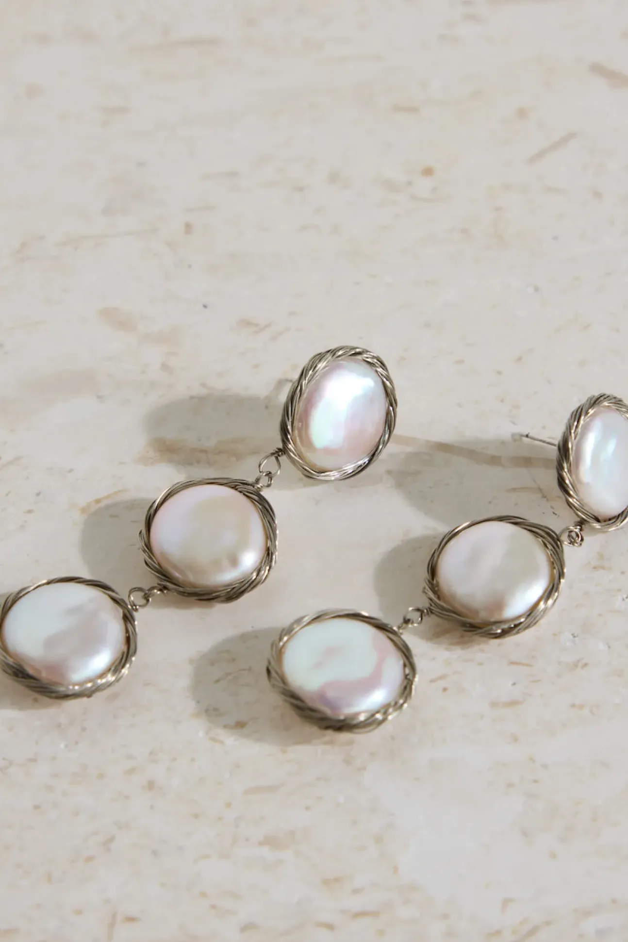 18K Gold Plated Precious Pearls Earrings Silver