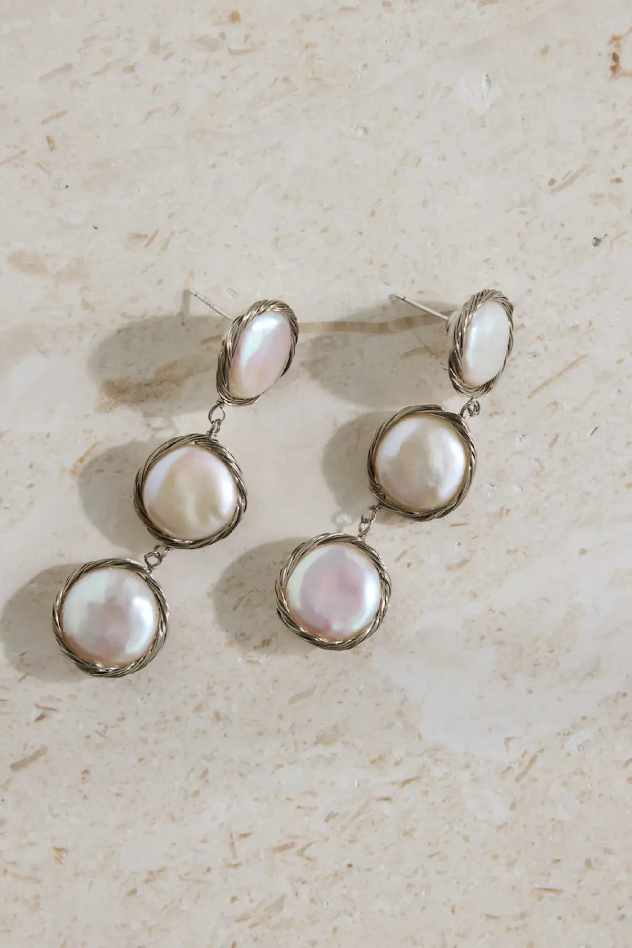 18K Gold Plated Precious Pearls Earrings Silver