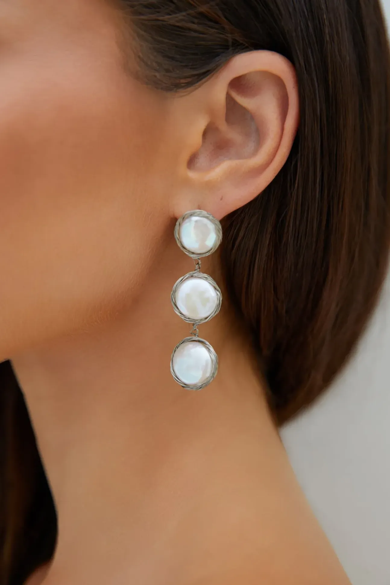 18K Gold Plated Precious Pearls Earrings Silver