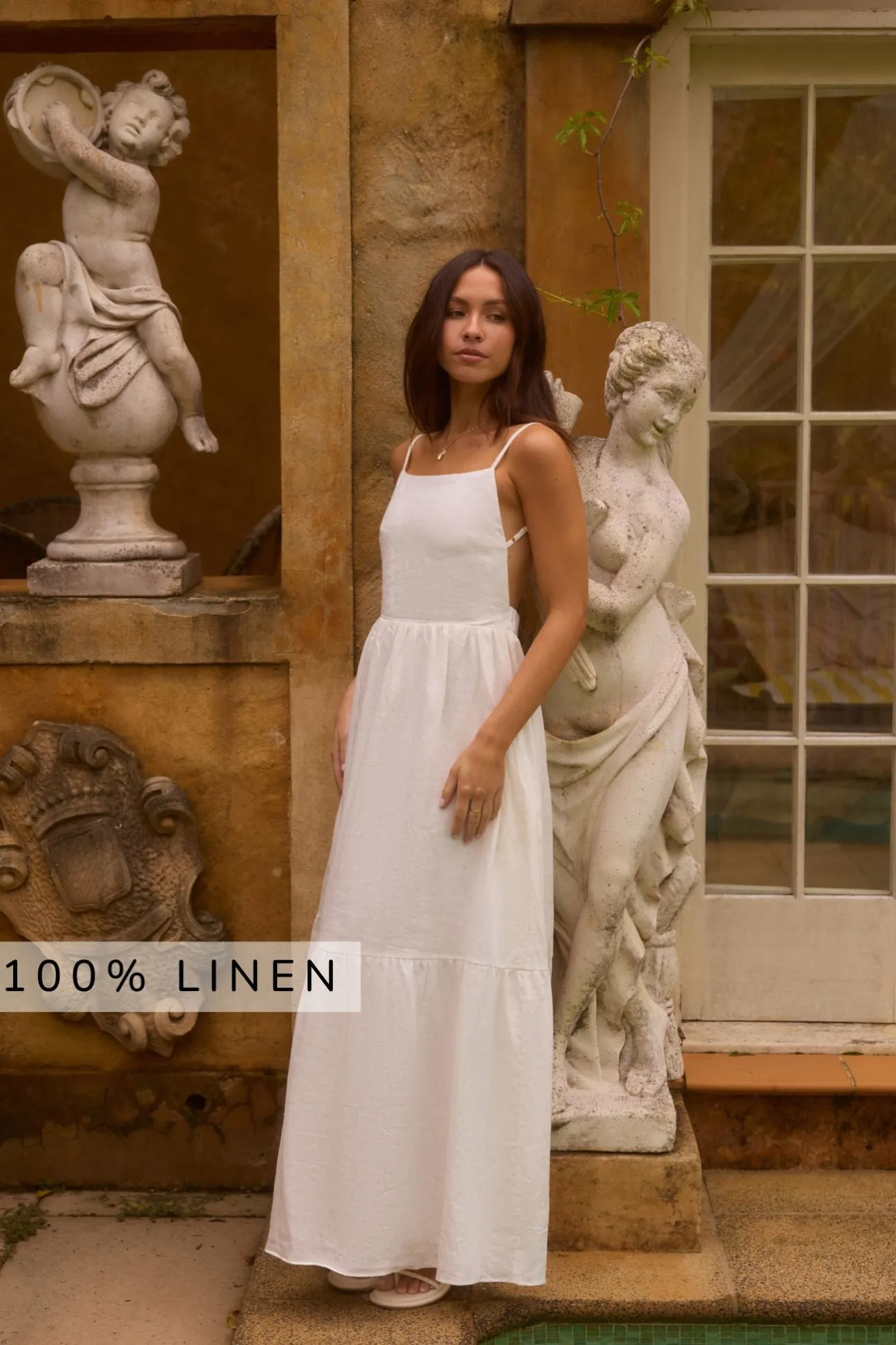 Lacey 100% Linen Maxi Dress White