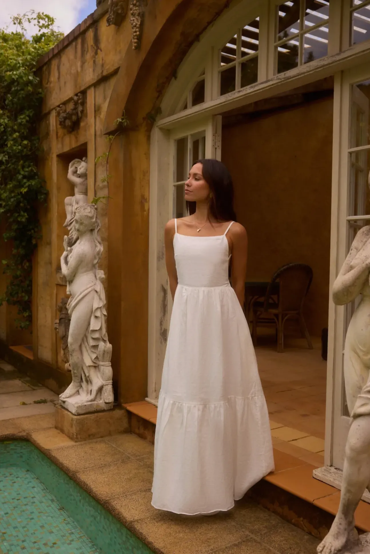 Lacey 100% Linen Maxi Dress White